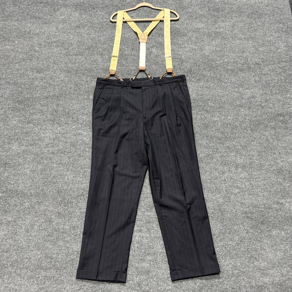 Grand Custom Clothes Dress Pants Mens 41x31 Pinstripe Pleated Wool Suspenders